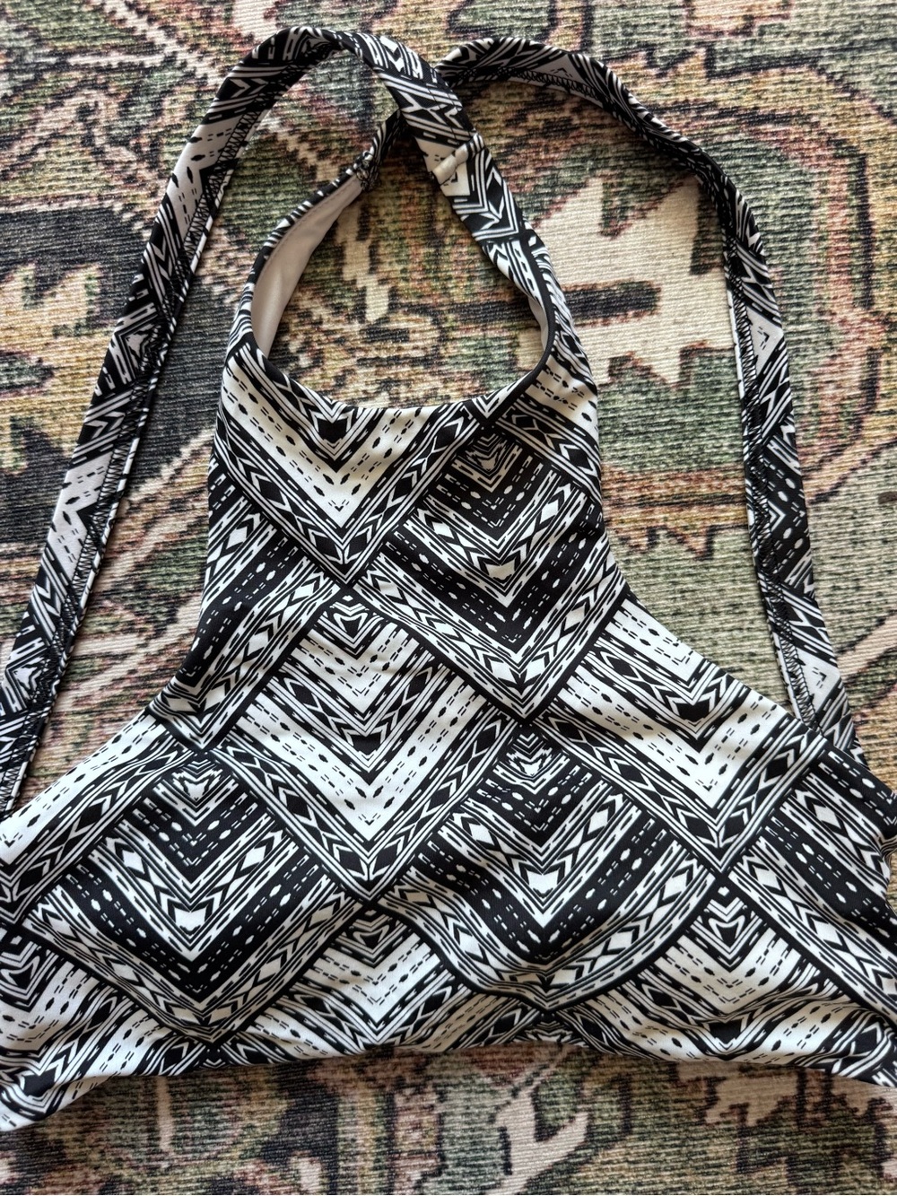 PINK Swim Geo Print Black & White Tribal Halter Bikini Top Size Medium